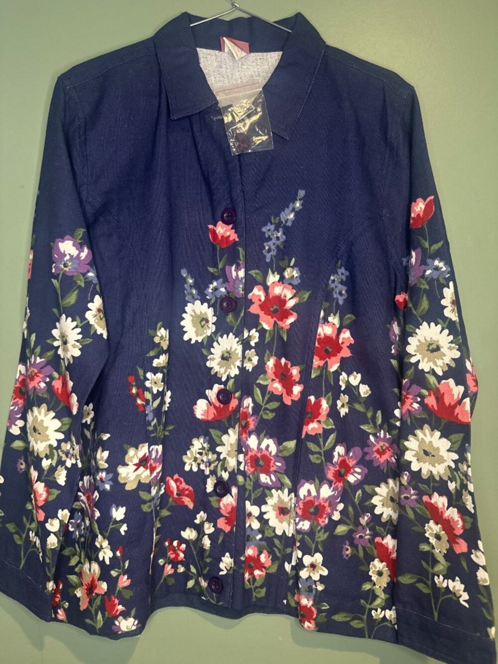 Tudor Court Floral Jacket Women's Small 100% Cotton Layering Cottagecore Fairy